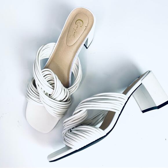 C Comfort White Twist Slide Heeled Sandals - Picture 2 of 7